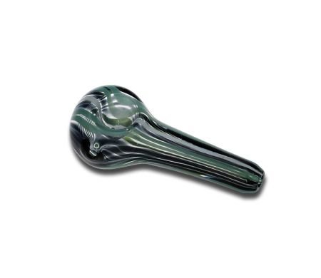Glass Hand Pipe - Green Black Stripes 10 cm